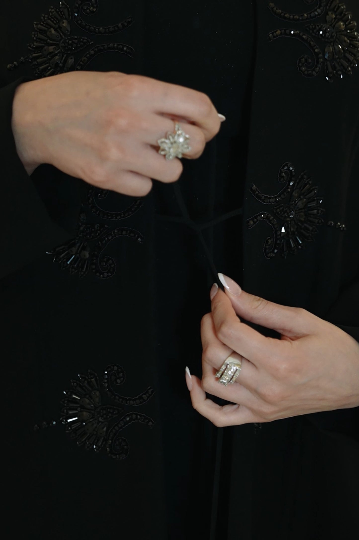 Black Crepe Abaya with Crystal Embroidery
