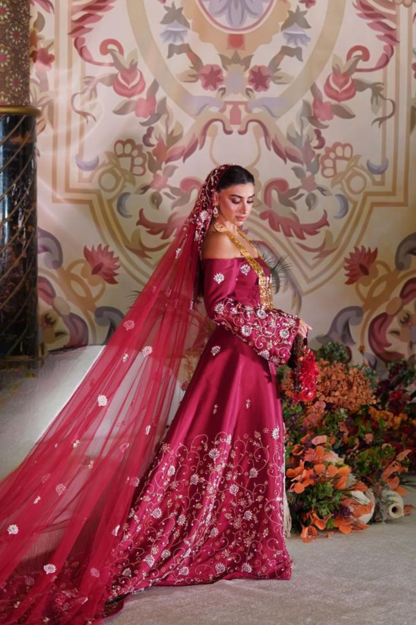 Embroidered Royal Red Gown
