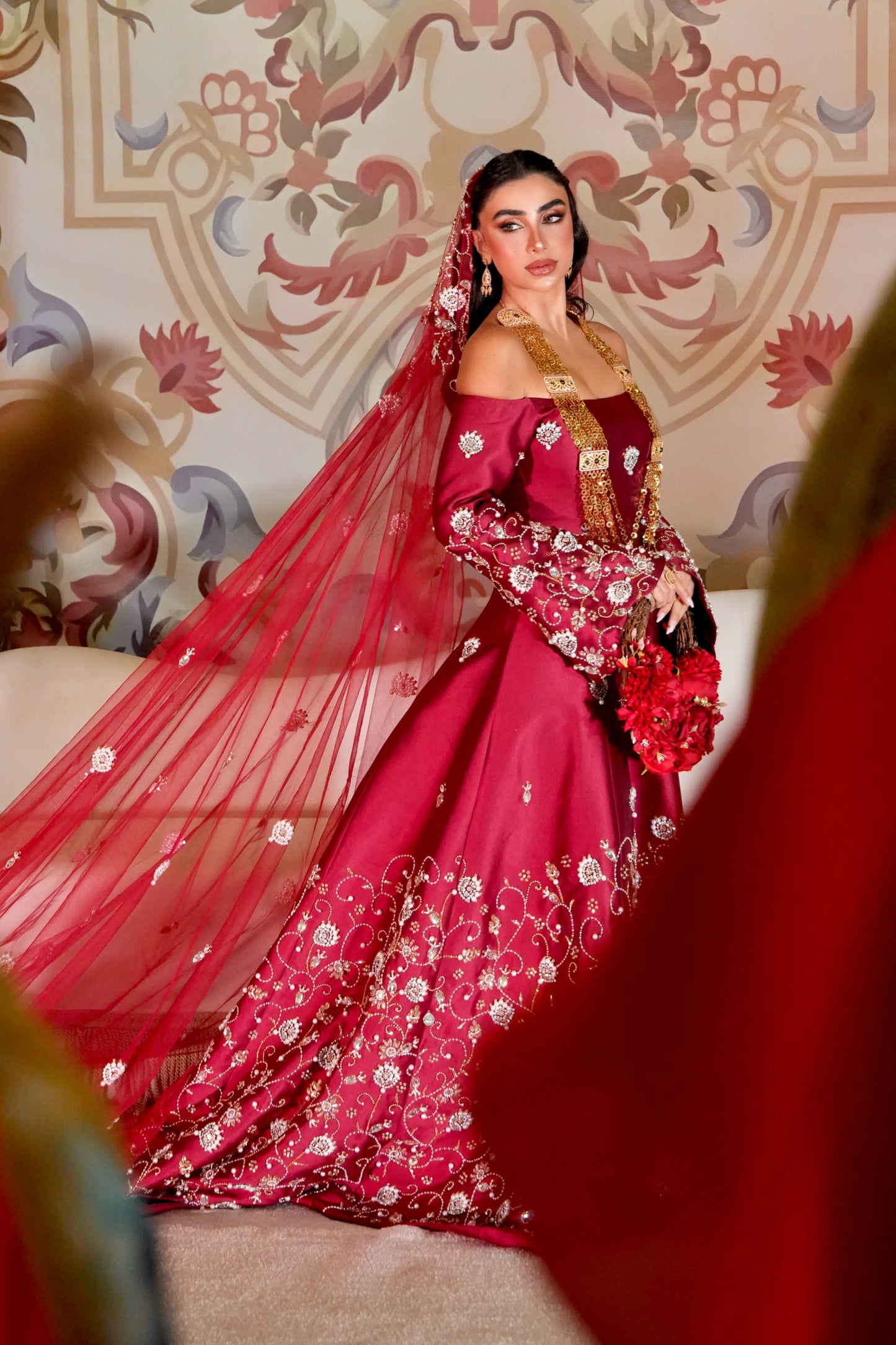 Embroidered Royal Red Gown