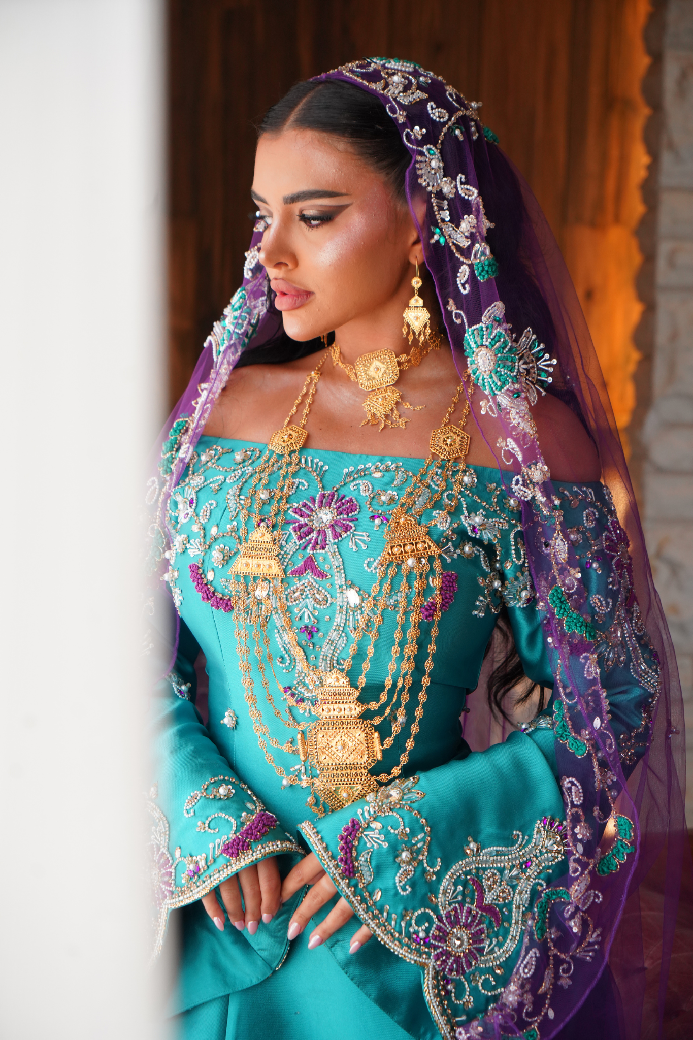 Embroidered Royal Turquoise Gown