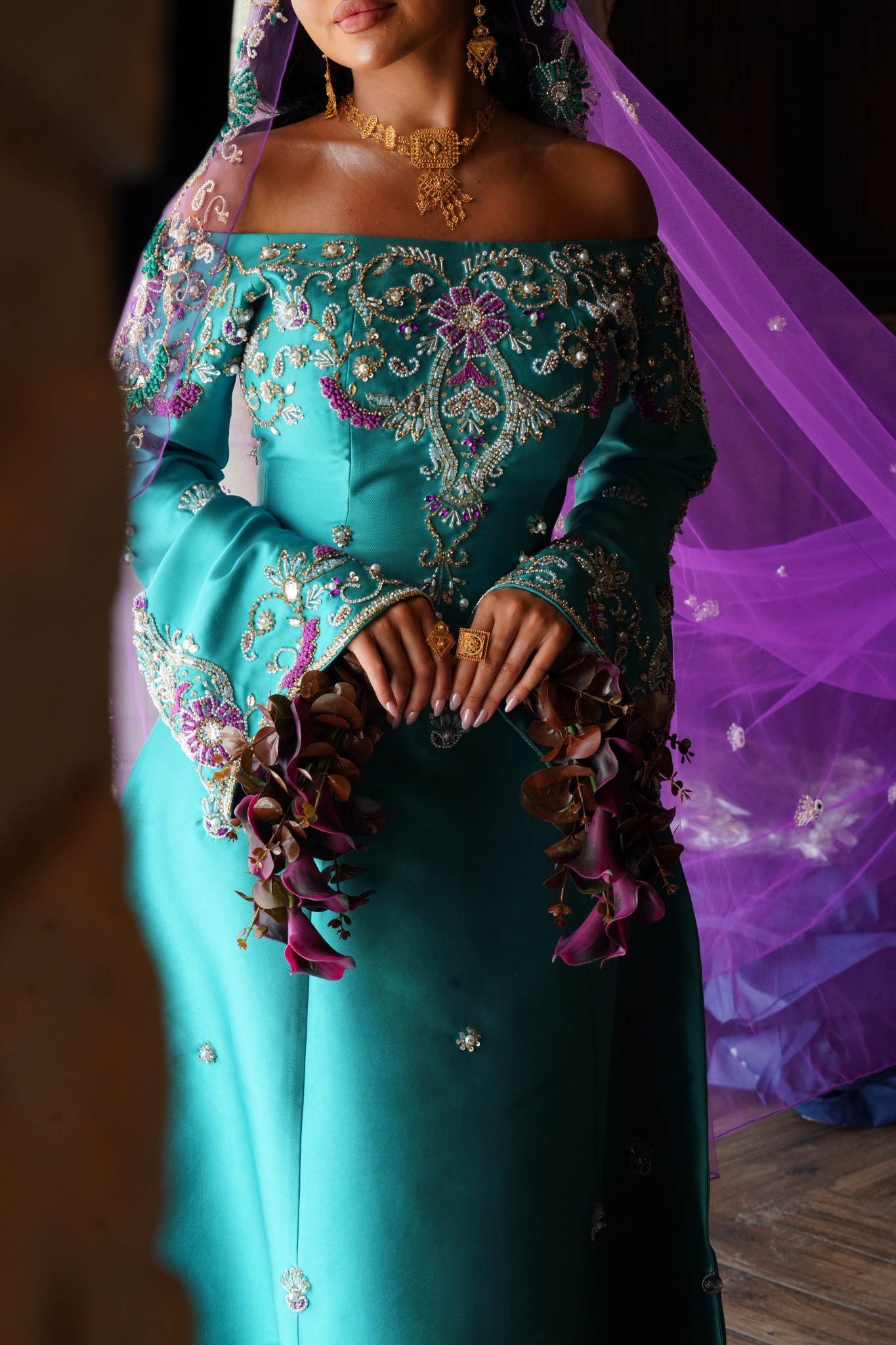 Embroidered Royal Turquoise Gown