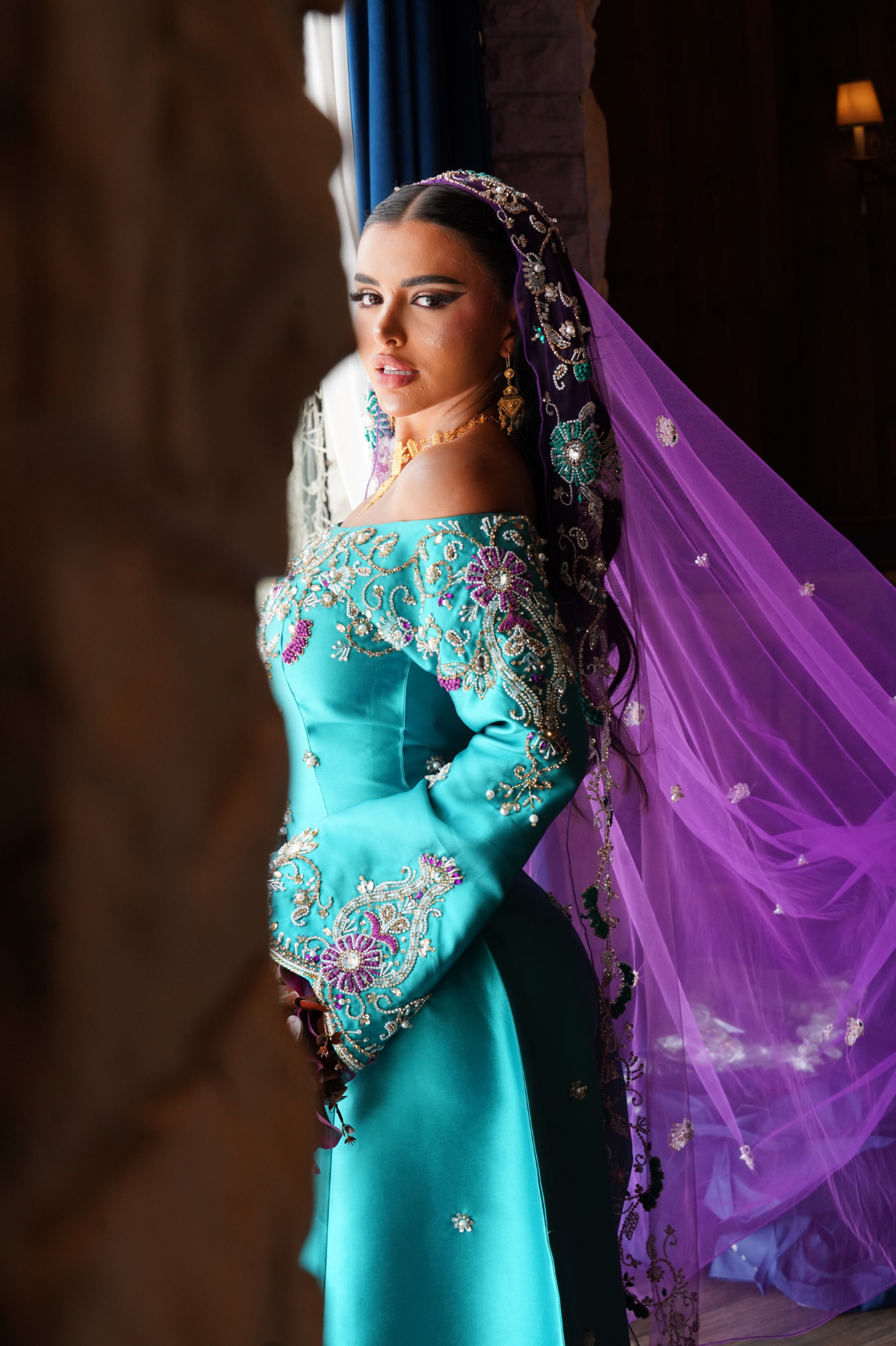 Embroidered Royal Turquoise Gown