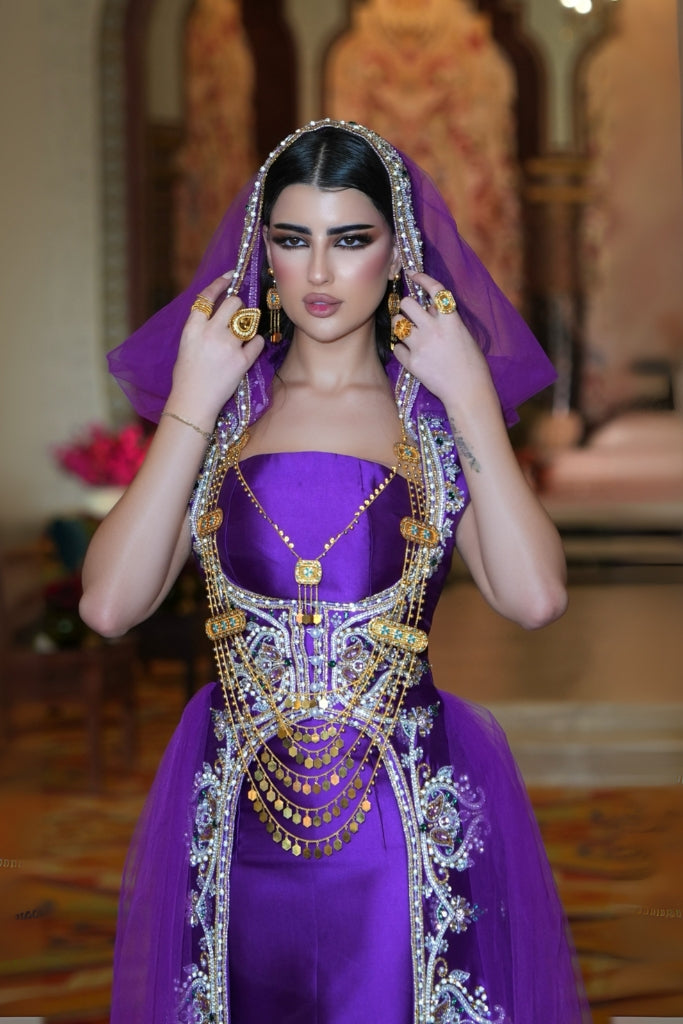 Royal Purple Two-Piece Gown with Luxurious Embroidery