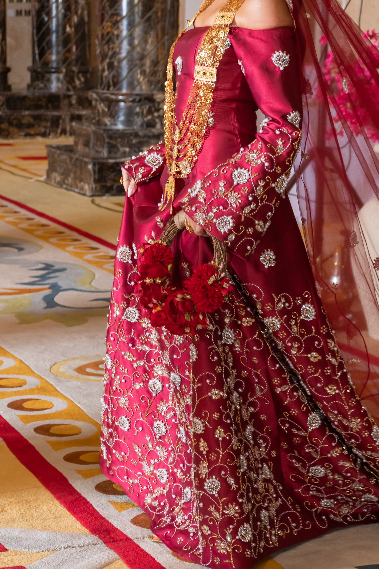 Embroidered Royal Red Gown