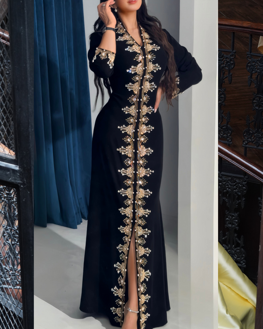 Black Dress with Crystal & Pearl Embroidery
