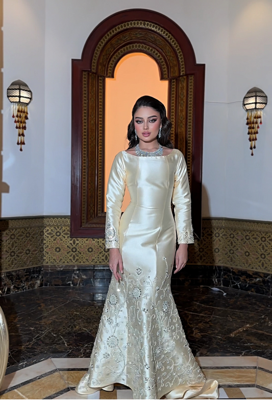 Beige Embroidered Mikado Gown