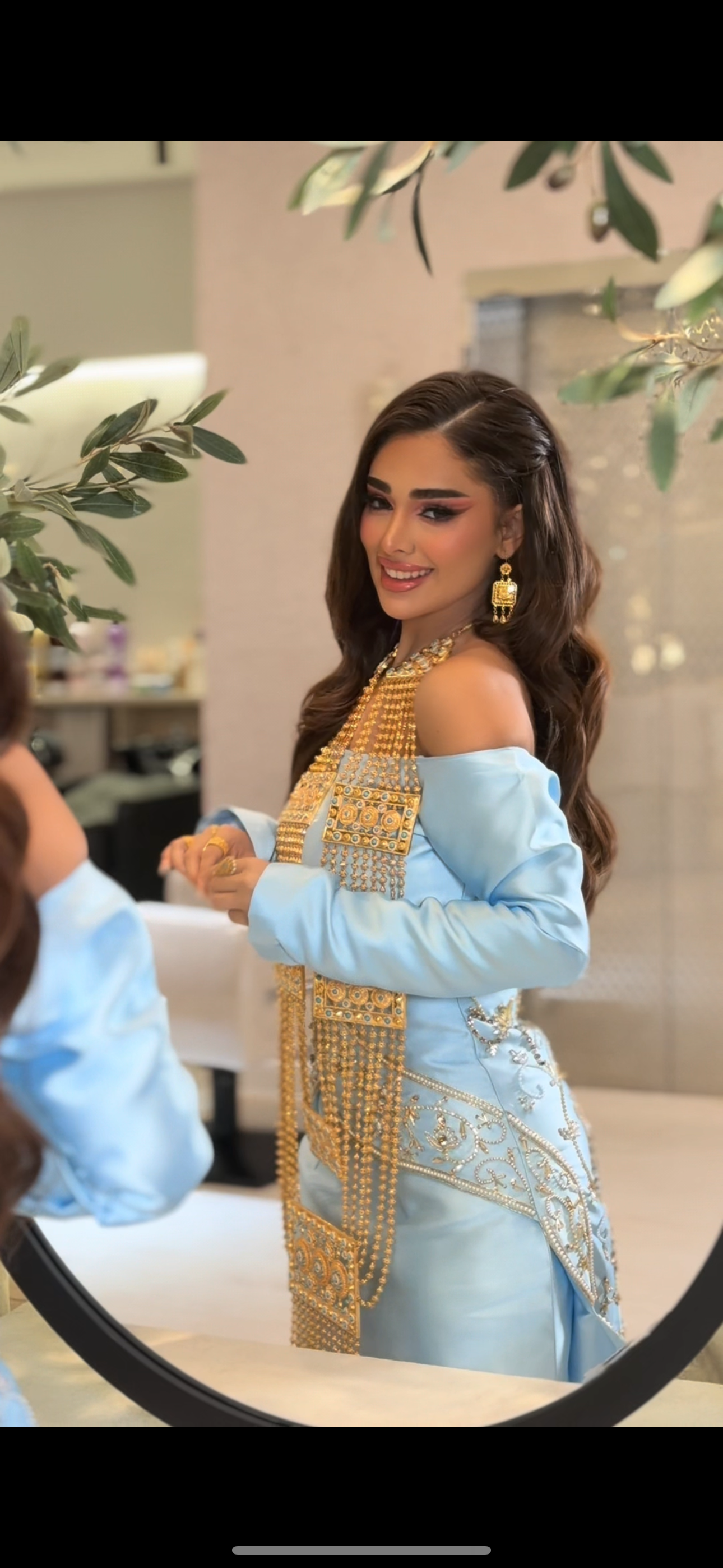 Sky Blue Henna Dress with Luxurious Embroidered Train