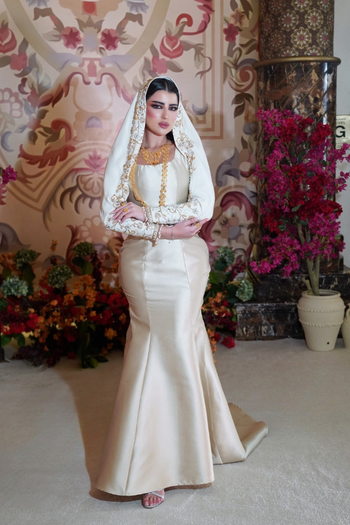 Light Ivory Mikado Embellished Dress
