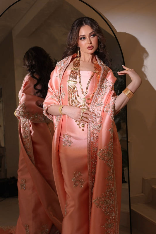 Light Orange Dress with Luxury Hand Embroidery