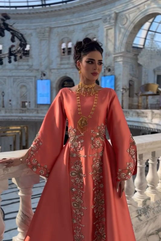 Luxury Embroidered Orange Dress