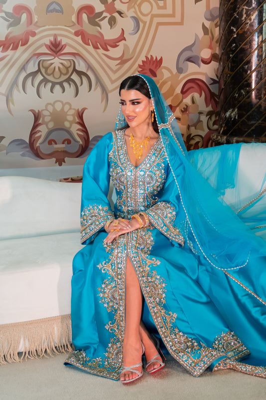 Fully Embroidered Royal Turquoise Gown
