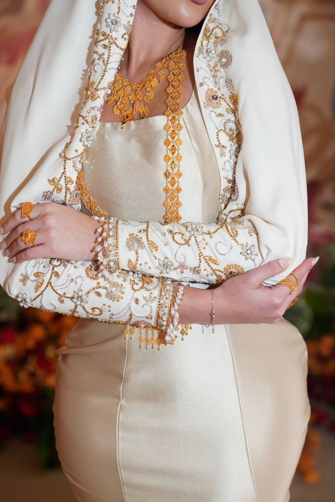 Light Ivory Mikado Embellished Dress