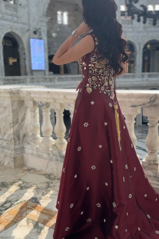 Embroidered Burgundy Dress