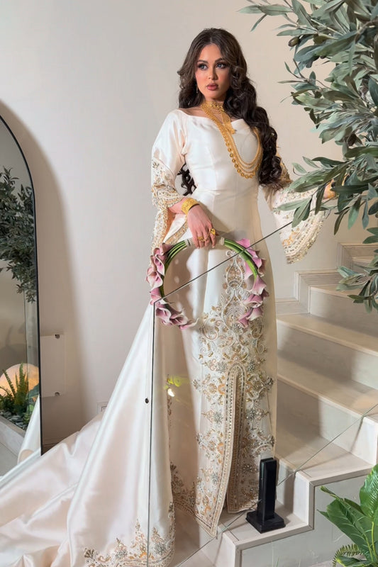 Luxury Off-White Dress with Hand Embroidery
