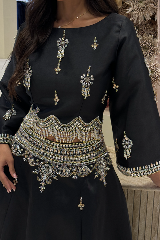Embroidered Black Two-Piece Dress