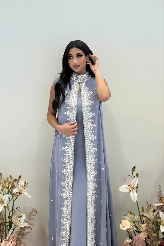 Sleeveless Embroidered Grey Dress