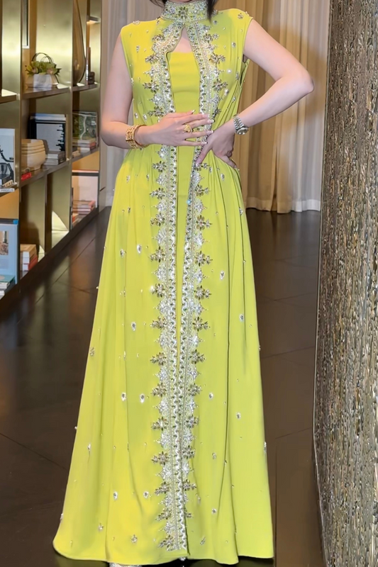 Sleeveless Embroidered Lemon Dress