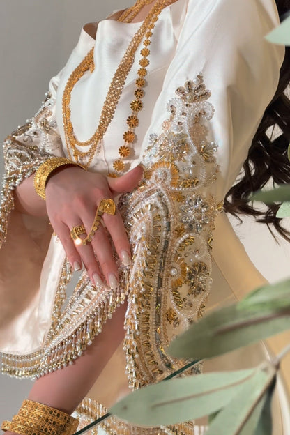 Luxury Off-White Dress with Hand Embroidery