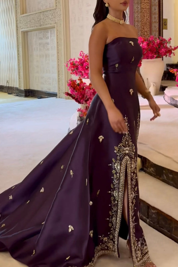 Sleeveless Purple Dress with Hand Embroidery