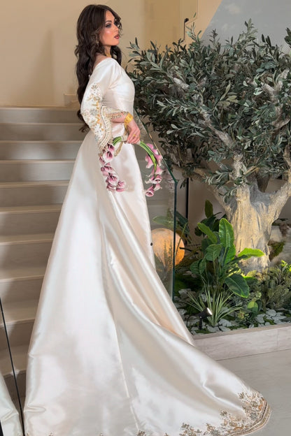 Luxury Off-White Dress with Hand Embroidery