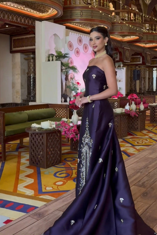 Sleeveless Purple Dress with Hand Embroidery
