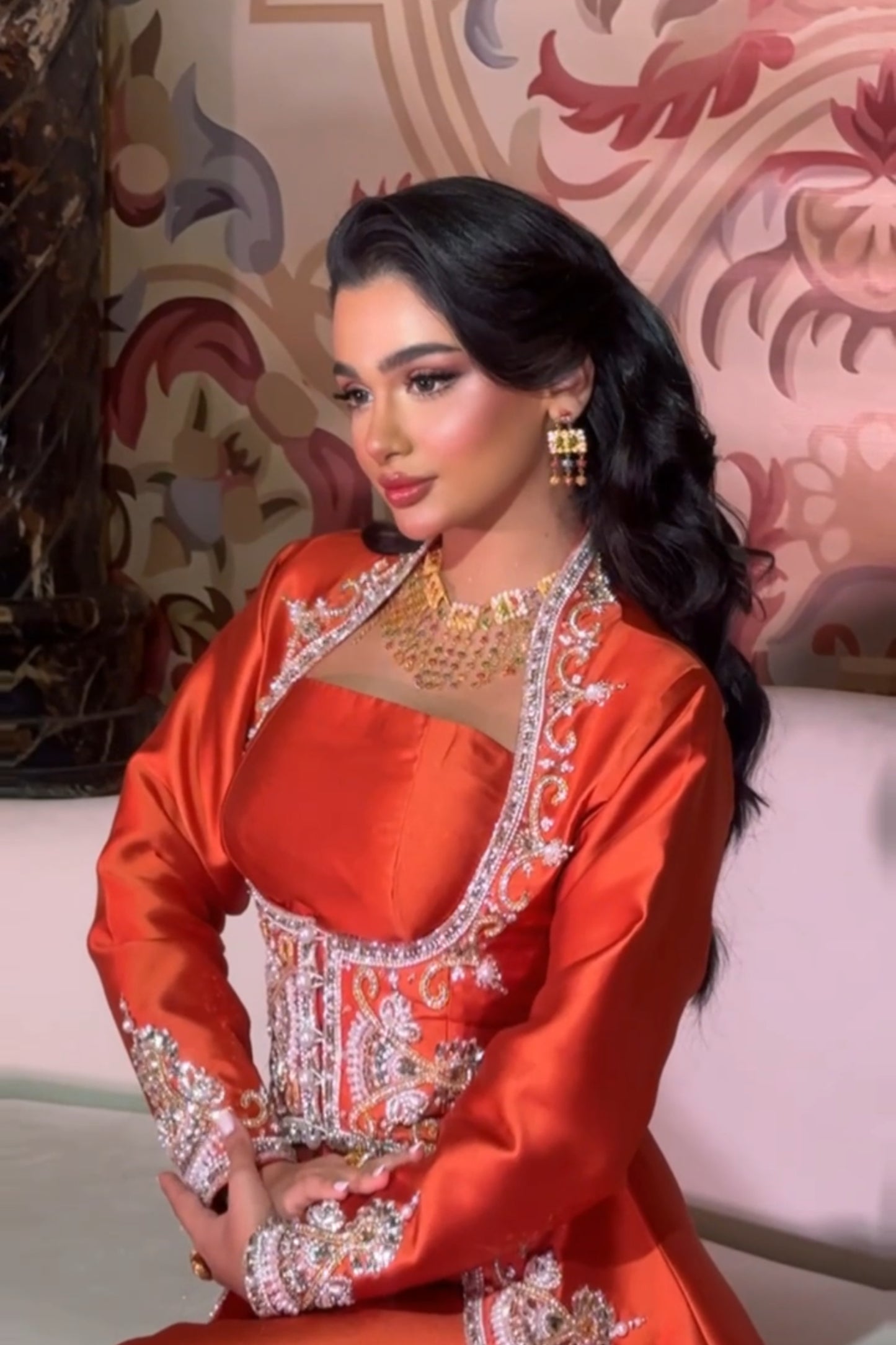 Elegant Hand-Embroidered Orange Dress