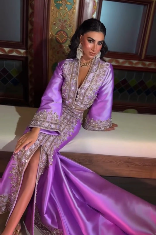 Two-Piece Embroidered Purple Gown