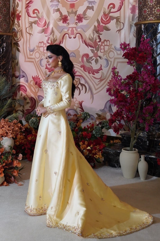 Light Yellow Embroidered Long-Sleeve Dress