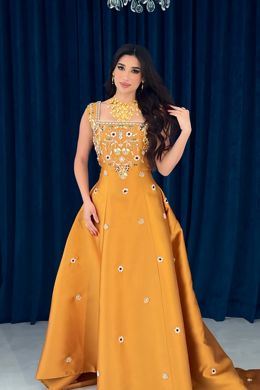 Golden Yellow Embroidered Gown