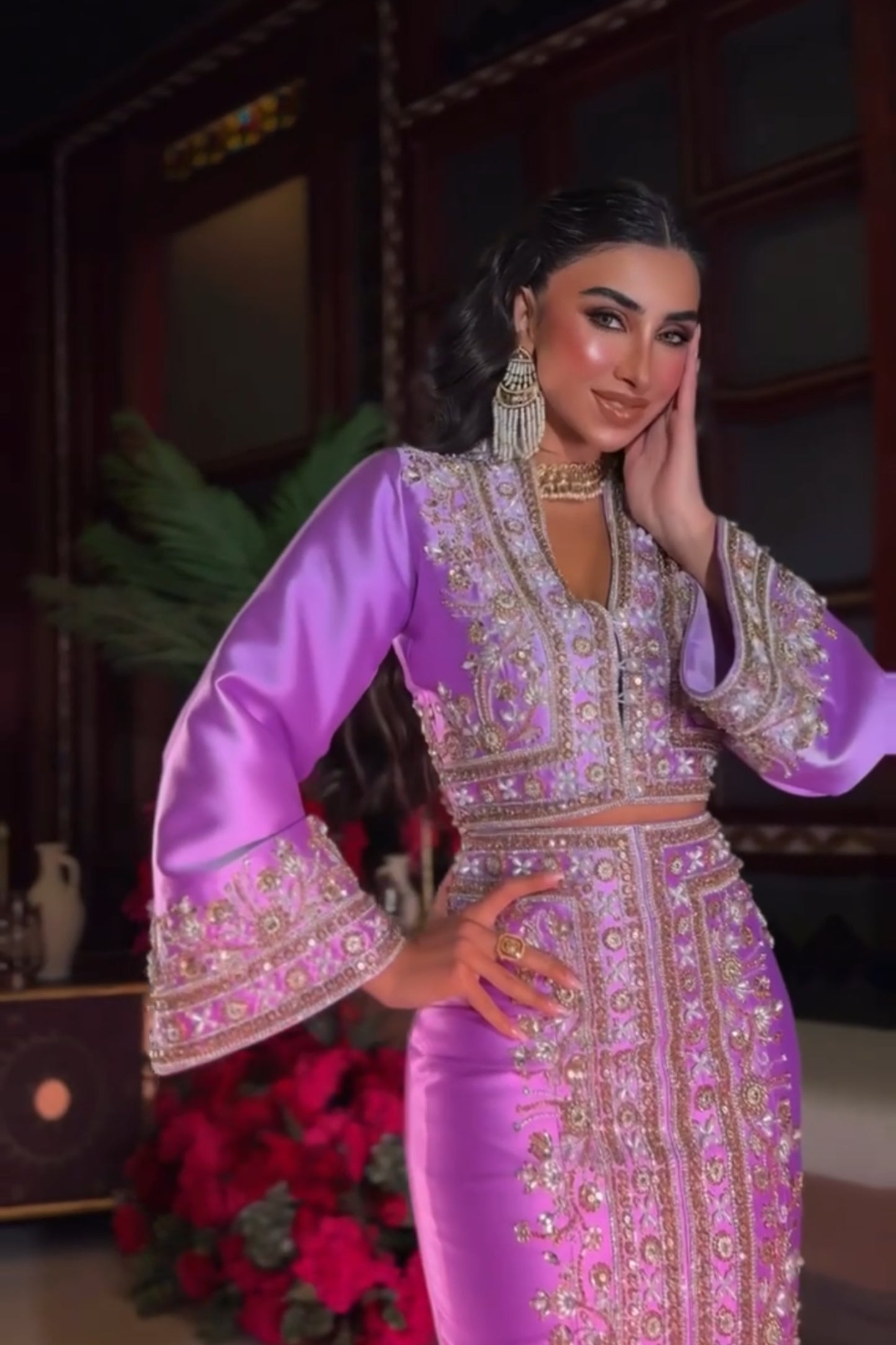 Two-Piece Embroidered Purple Gown