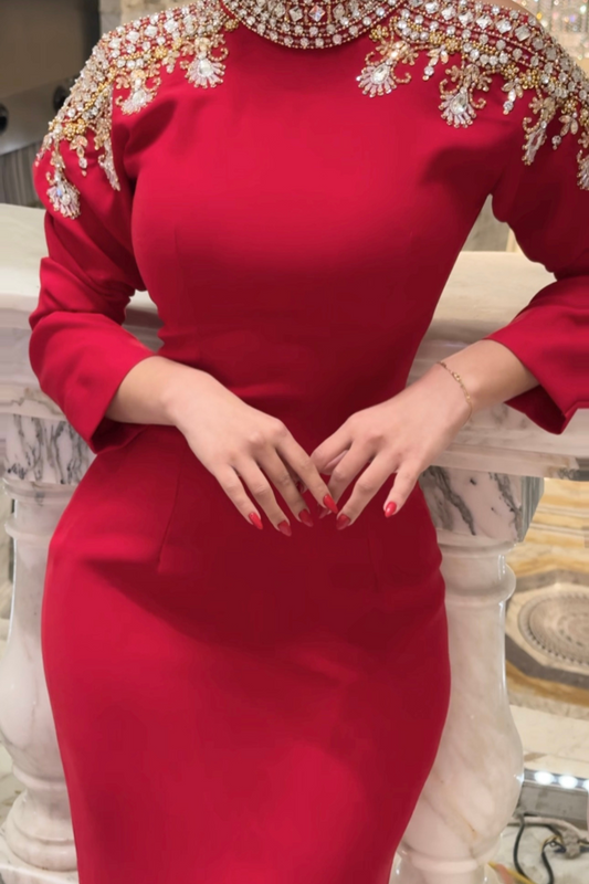 Embroidered Red Sleeve Dress