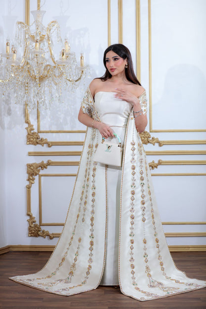 Luxury White Crystal-Embellished Mikado Gown