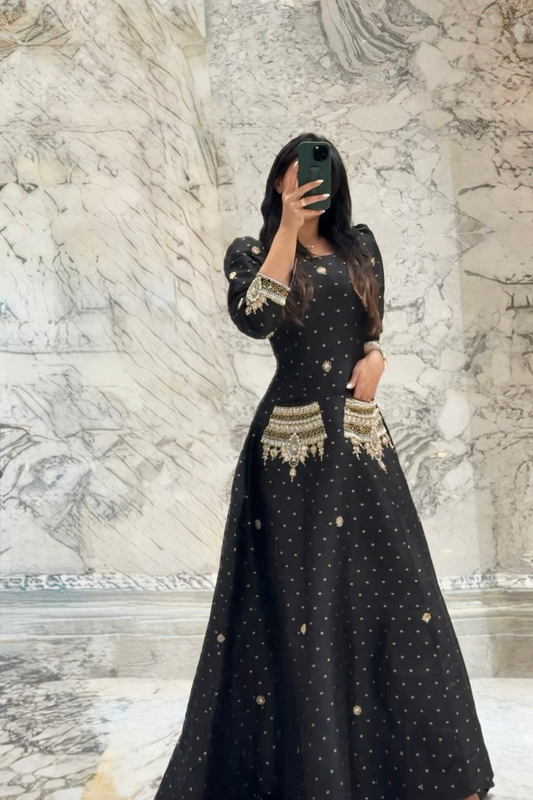 Embroidered Black Dress