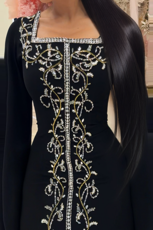 Embroidered Black Dress