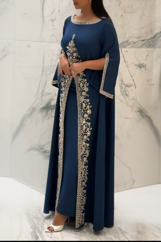 Embroidered Navy Blue Dress