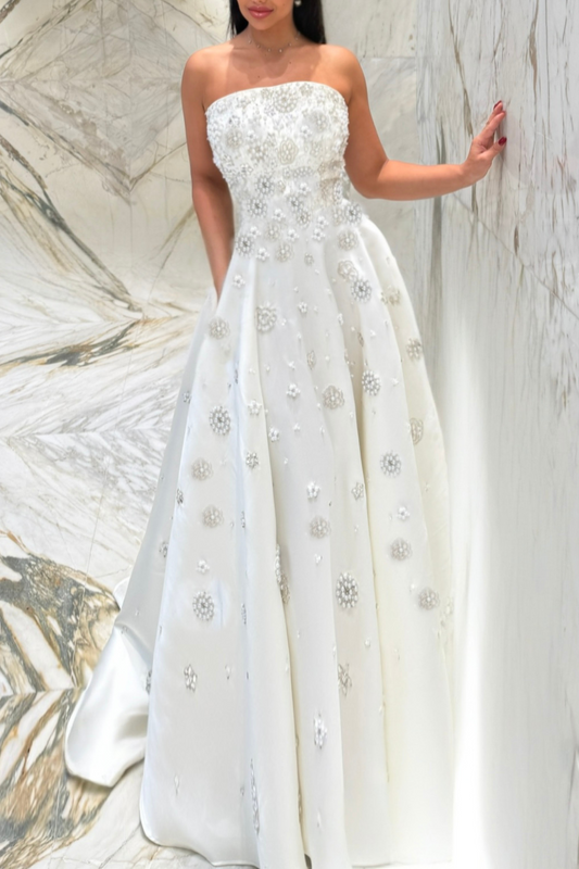 White Pearl-Embroidered Dress