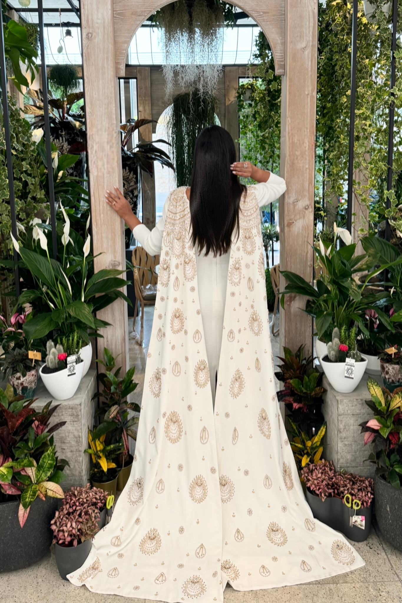 White Long-Sleeve Dress with Back Embroidery