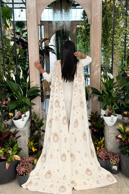 White Long-Sleeve Dress with Back Embroidery