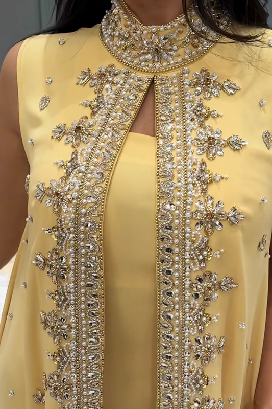 Sleeveless Embroidered Yellow Dress
