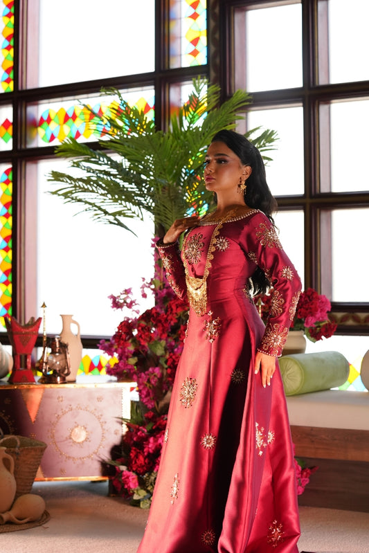Burgundy Crystal-Embroidered Dress