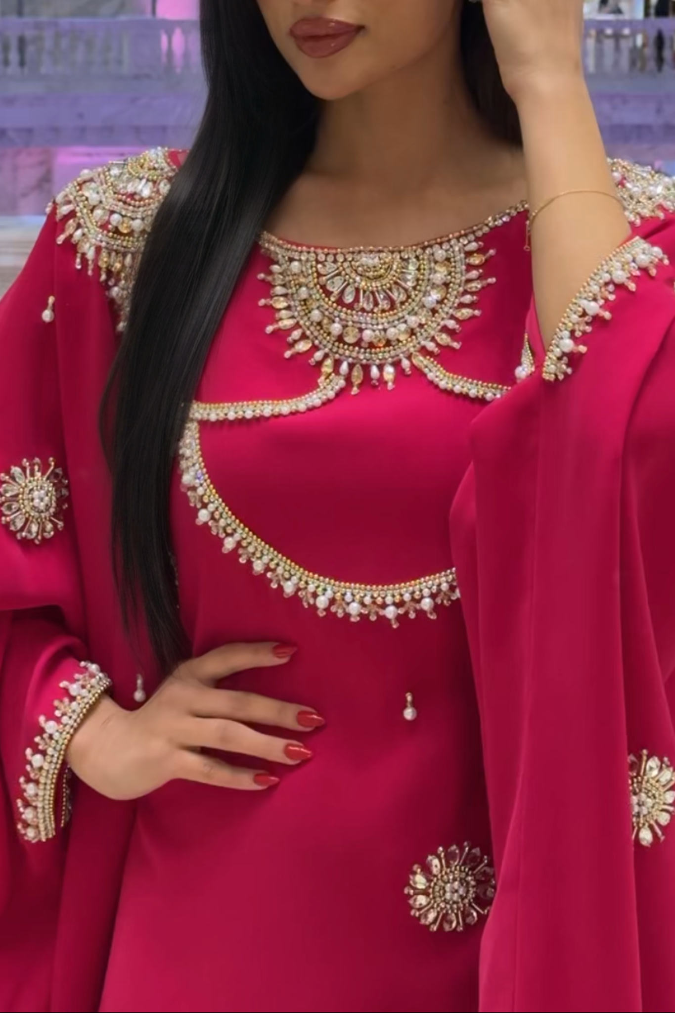 Fuchsia Jalabiya with Luxurious Embroidery