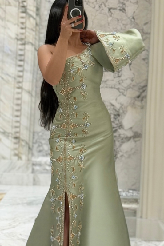 One-Shoulder Light Green Dress