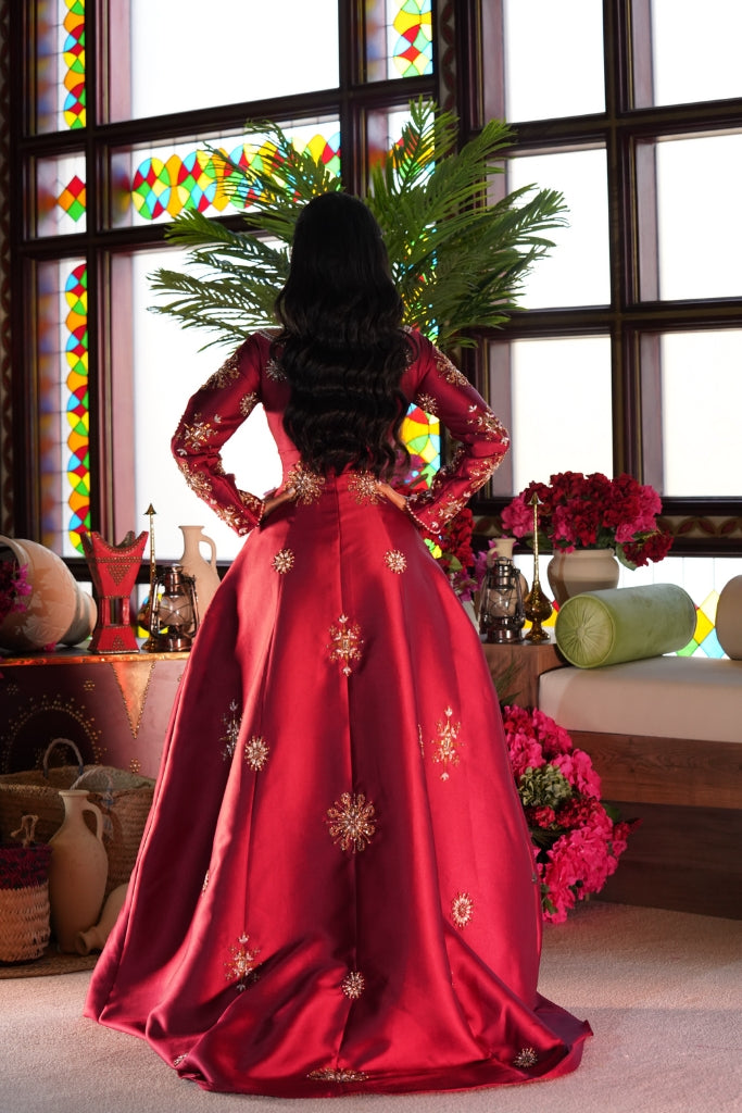 Burgundy Crystal-Embroidered Dress