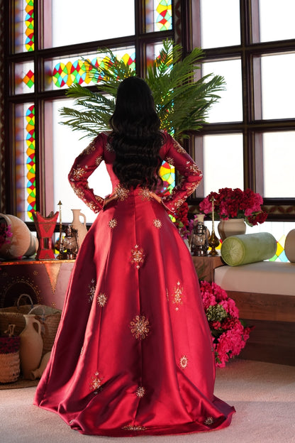 Burgundy Crystal-Embroidered Dress