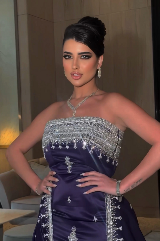 Embroidered Dark Purple Strapless Dress