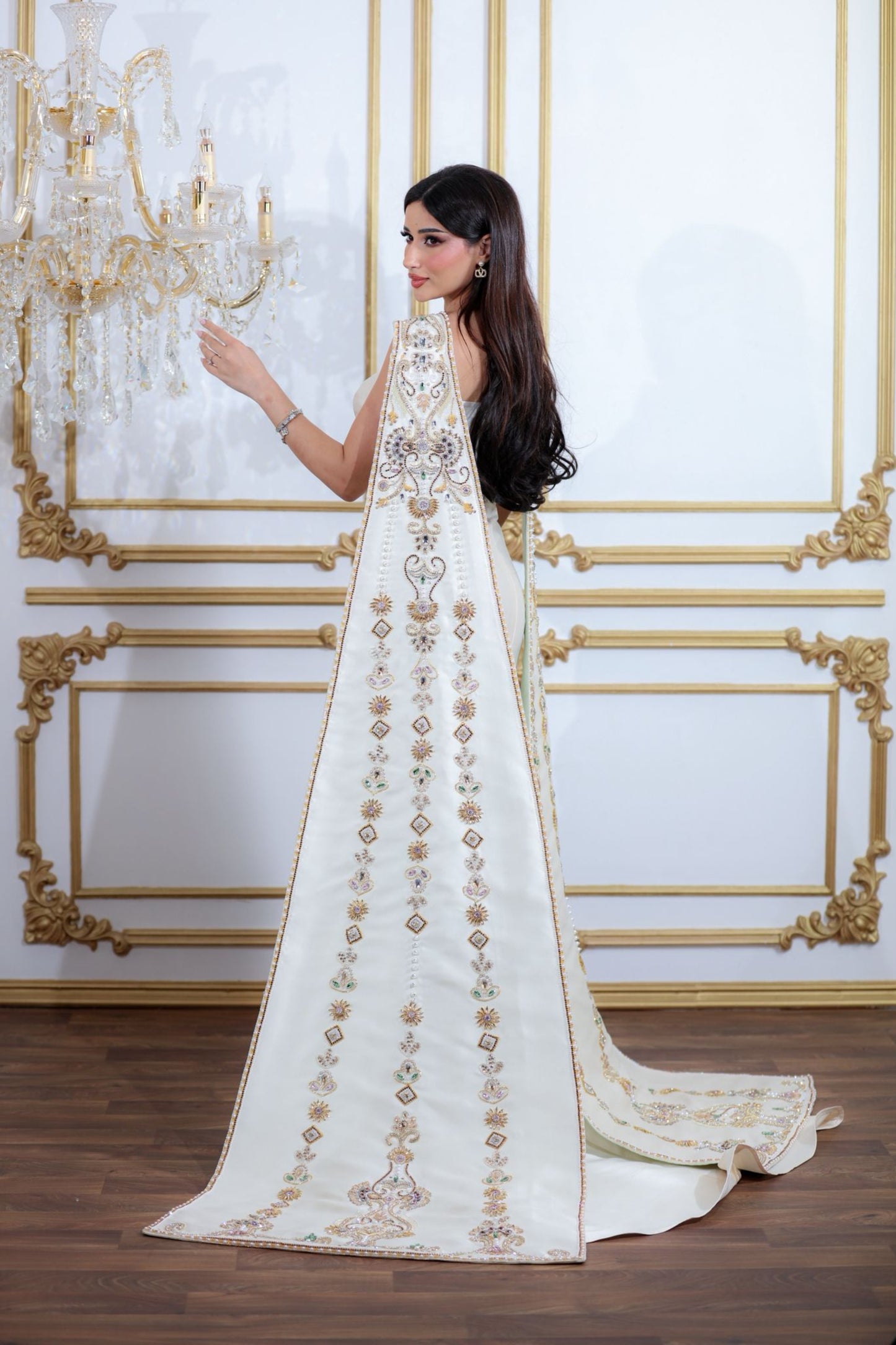 Luxury White Crystal-Embellished Mikado Gown