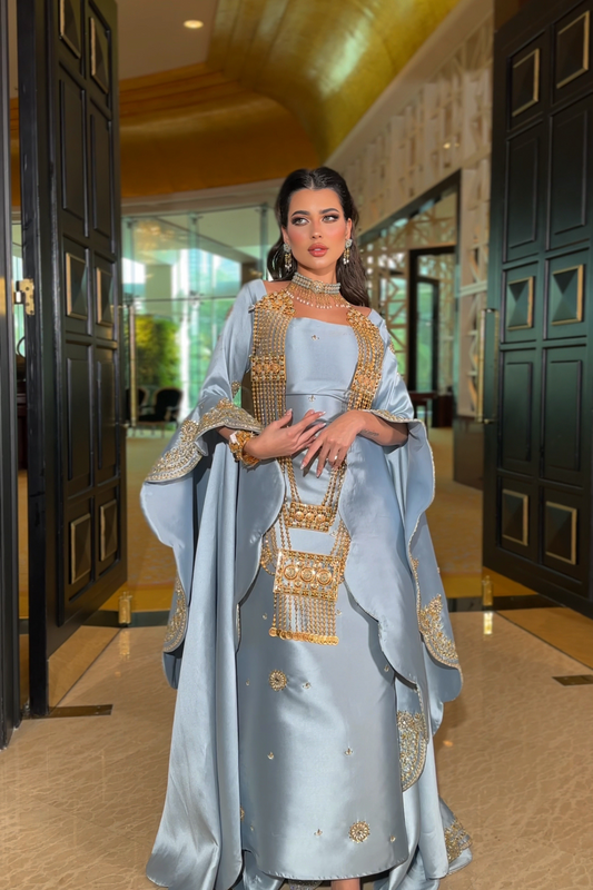 Royal Sky Blue Dress with Hand Embroidery