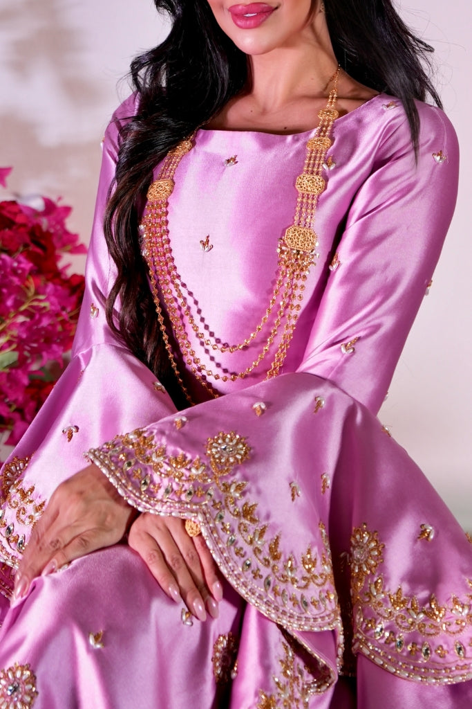 Pink Mikado Gown with Wide Sleeves