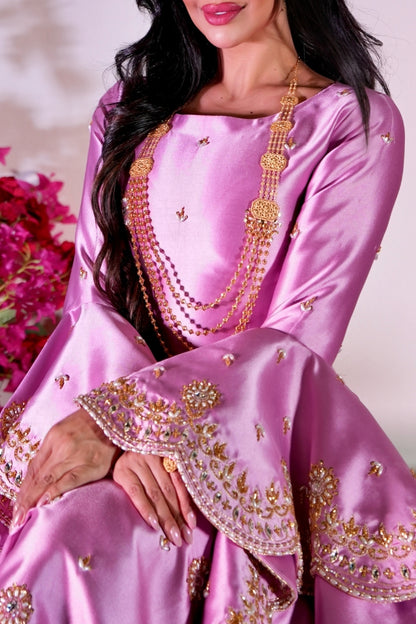 Pink Mikado Gown with Wide Sleeves