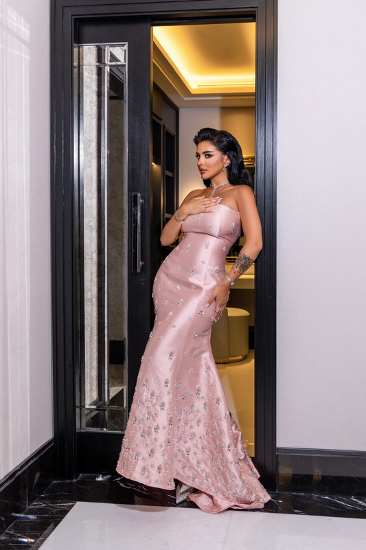 Pink Embellished Gown with Crystals